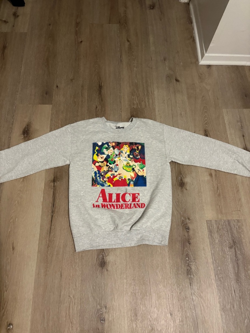 Disney Gray Crewneck with Colorful Alice in Wonderland Graphic